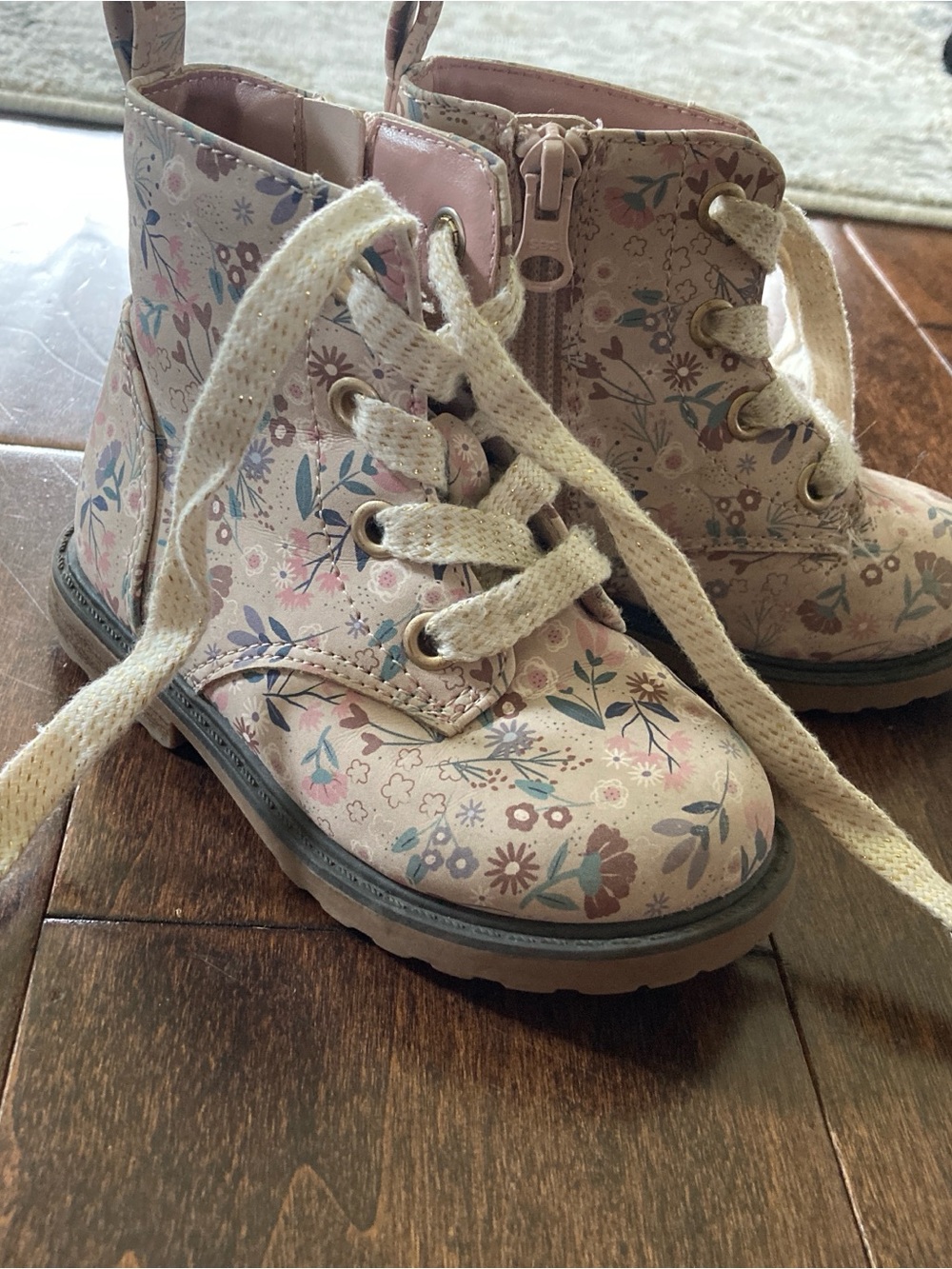 Cat & Jack Pink Floral Lace-Up Ankle Boots for Kids